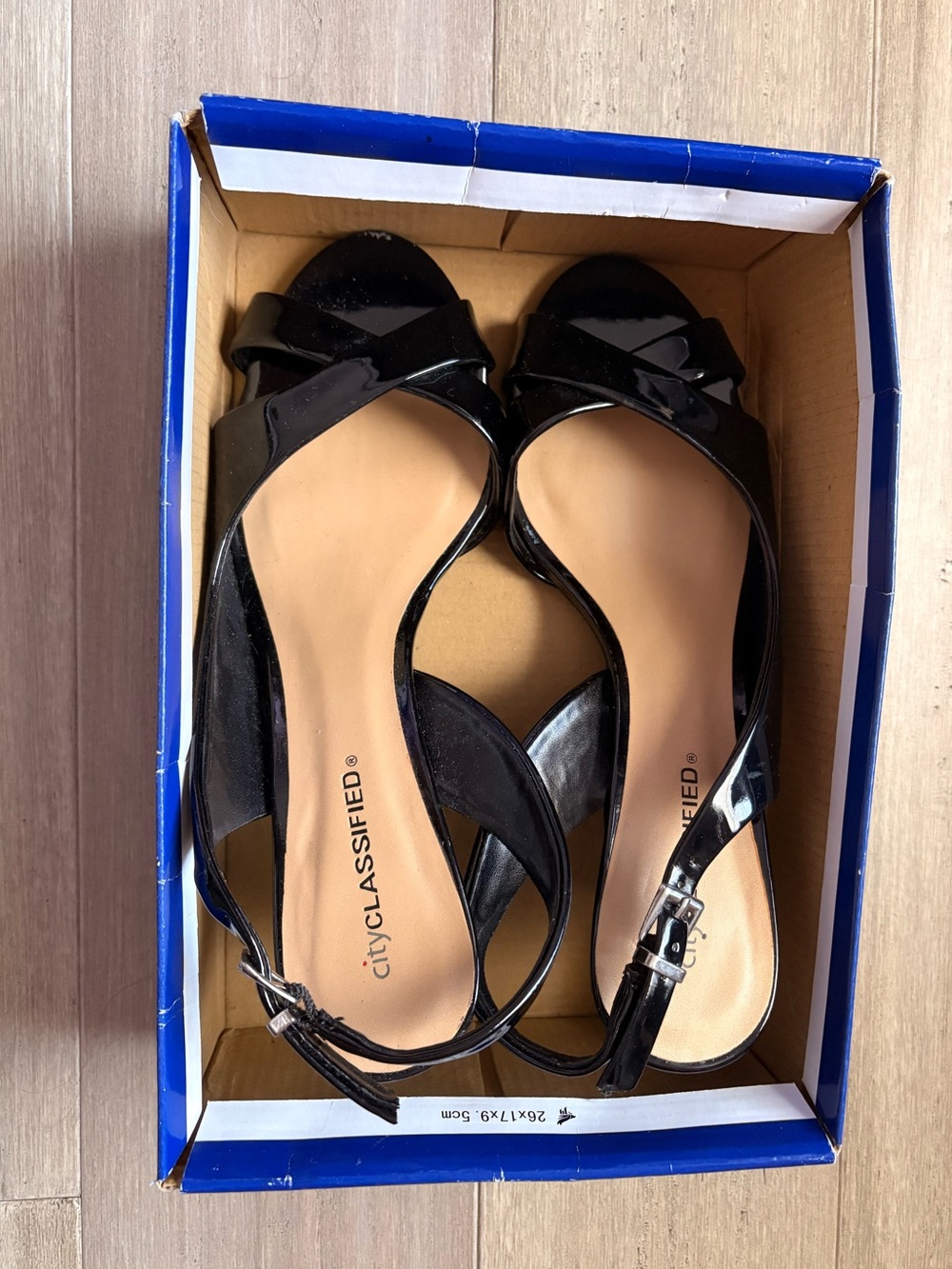 Black Patent Open Toe Strappy Heels Sandals Size 8